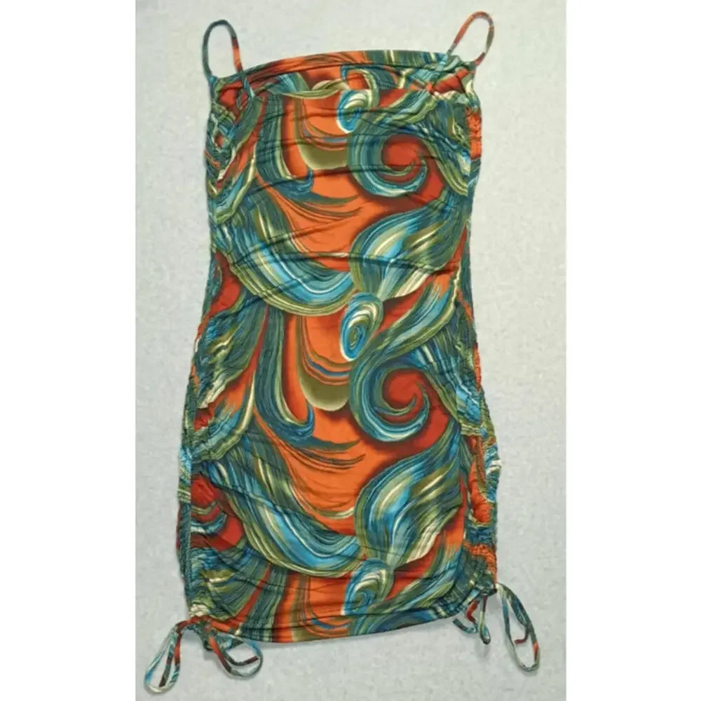 Timing Sleeveless Slouched Swoop Neck Mini Dress Womens Size L Multicolor Swirls - Picture 8 of 8